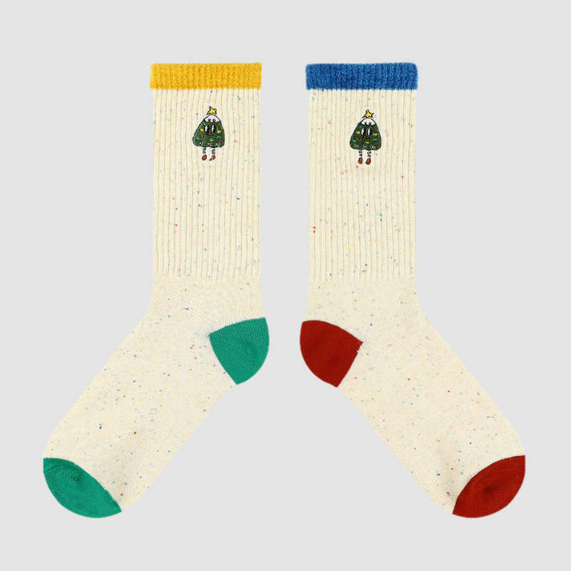 Christmas Tree Embroidered Socks