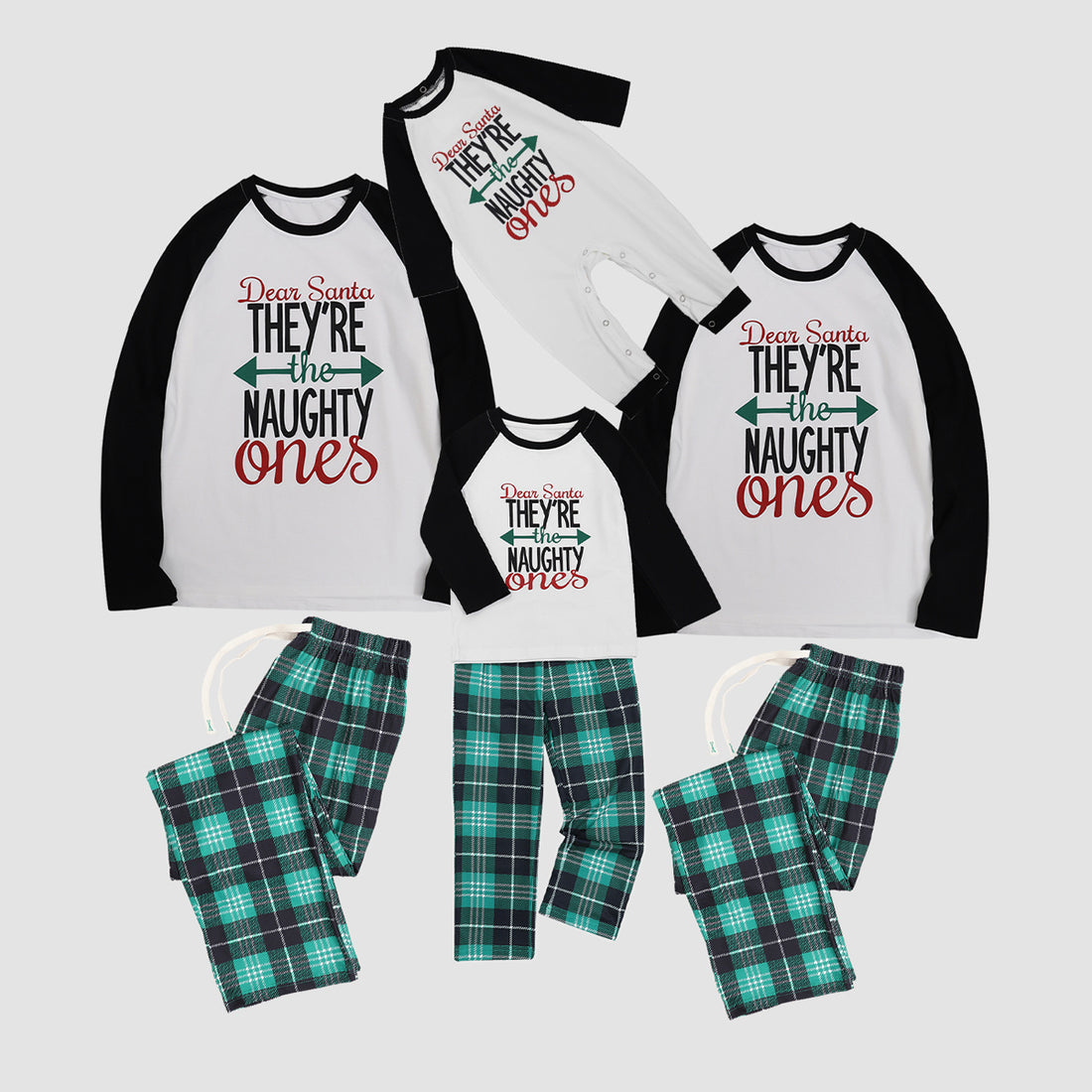 LETTERLOOKS Matching Family Christmas Pajamas Sets Dear Santa They're The Naughty Ones Letter Print Contrast Top and Buffalo Plaid Drawstring Pants