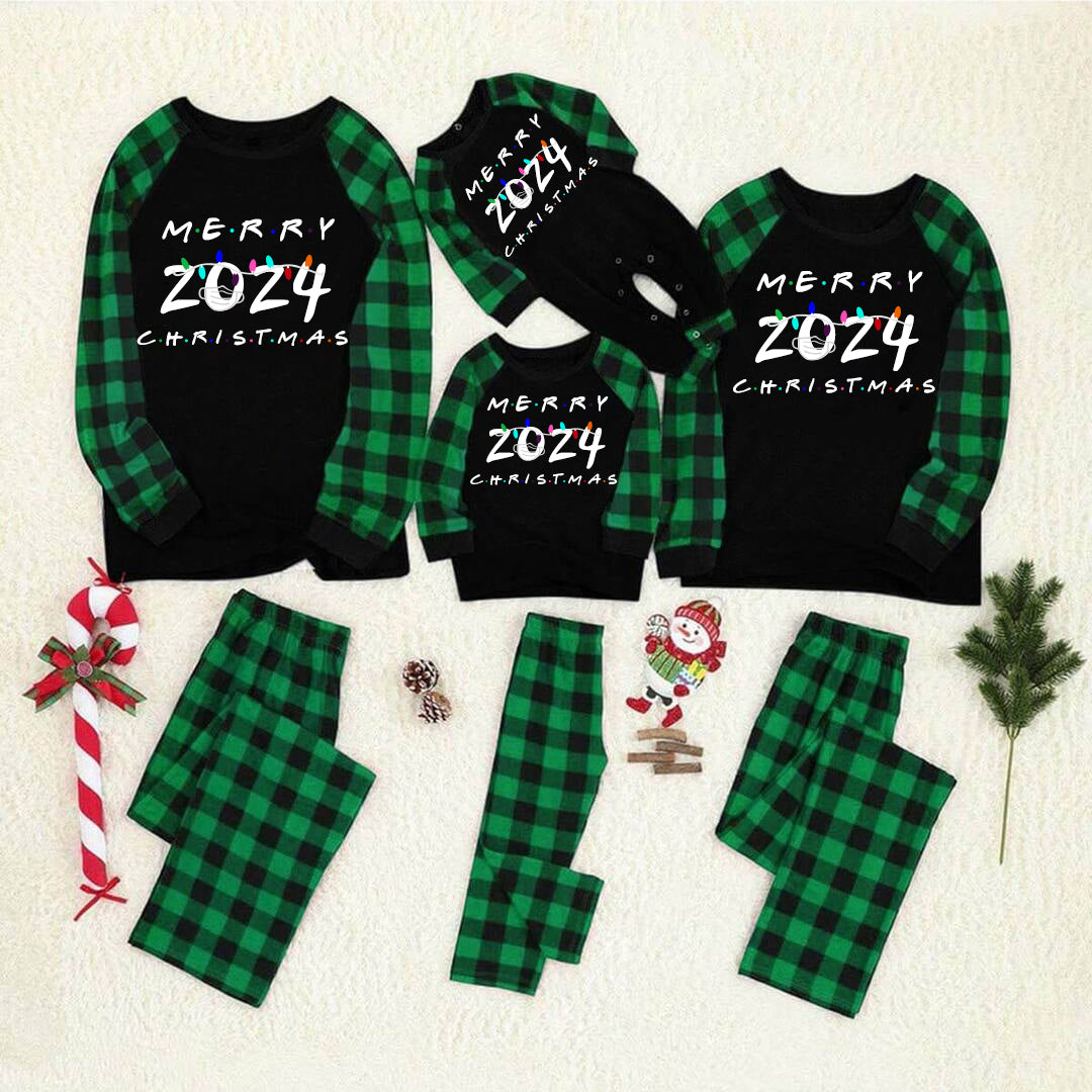 Merry Christmas 2024 Green Plaid Family Matching Pajamas